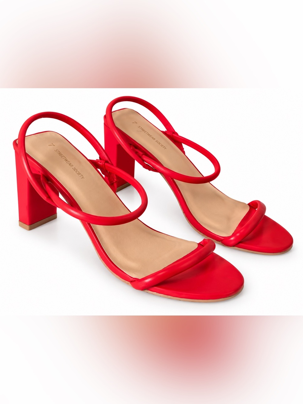 Streetwear Society Red Double-Strap Block Heel Sandals